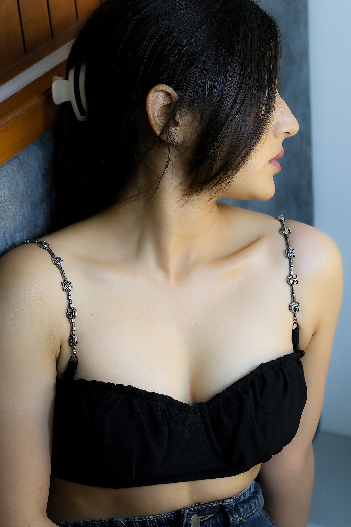 Oxidised Monochrome Owl Bra Straps