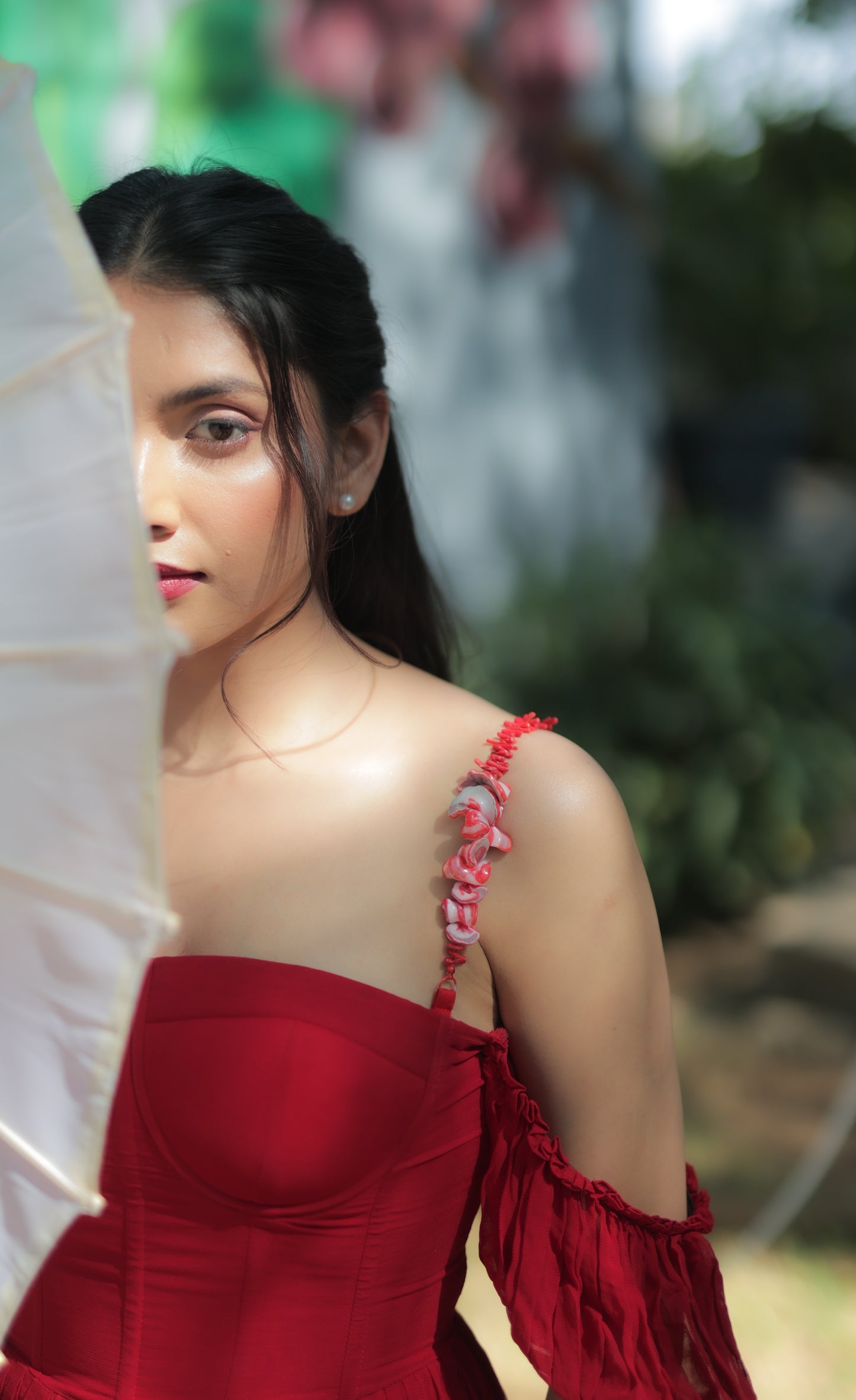Cherry Red Corals Bra Strap