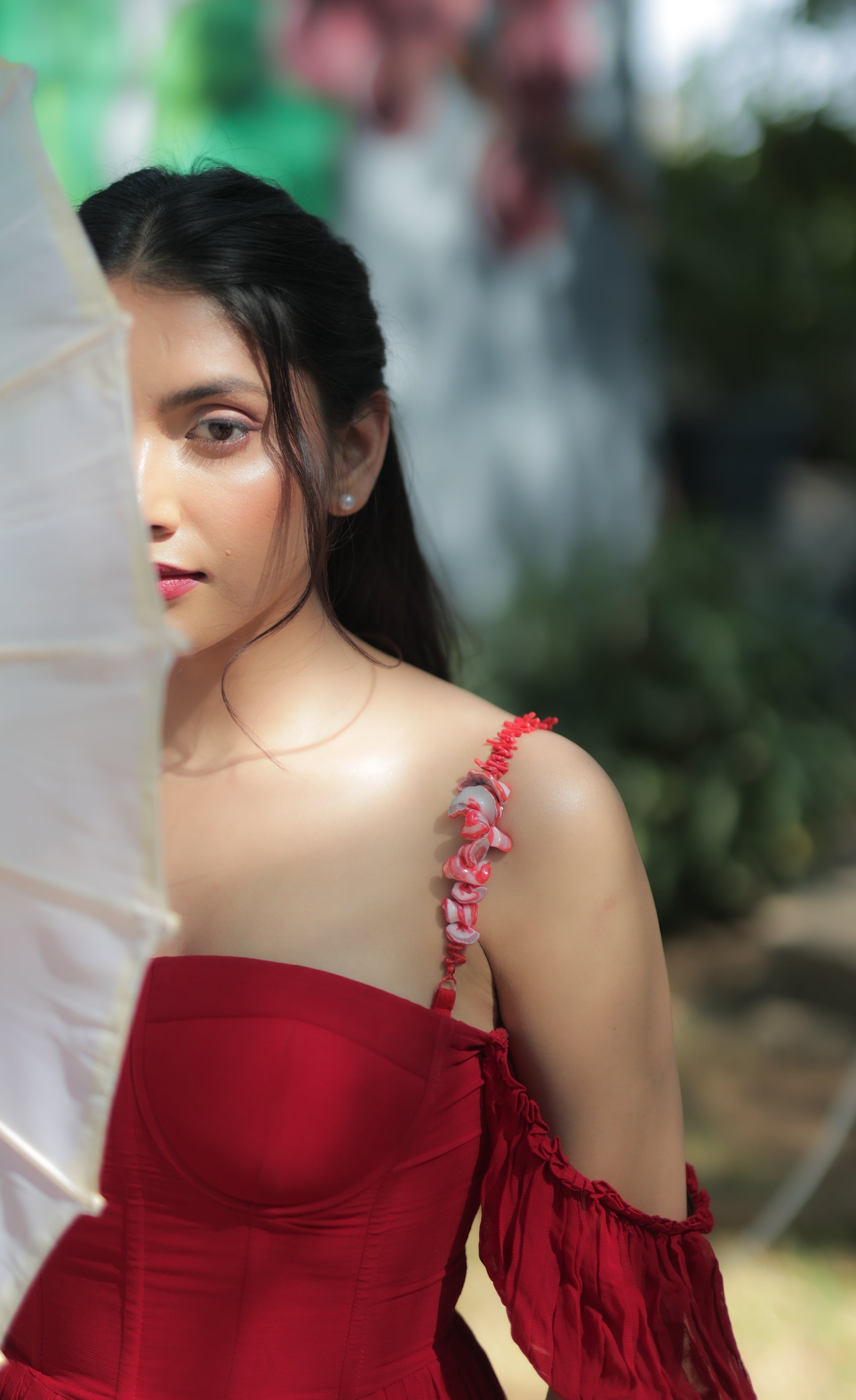 Cherry Red Corals Bra Strap