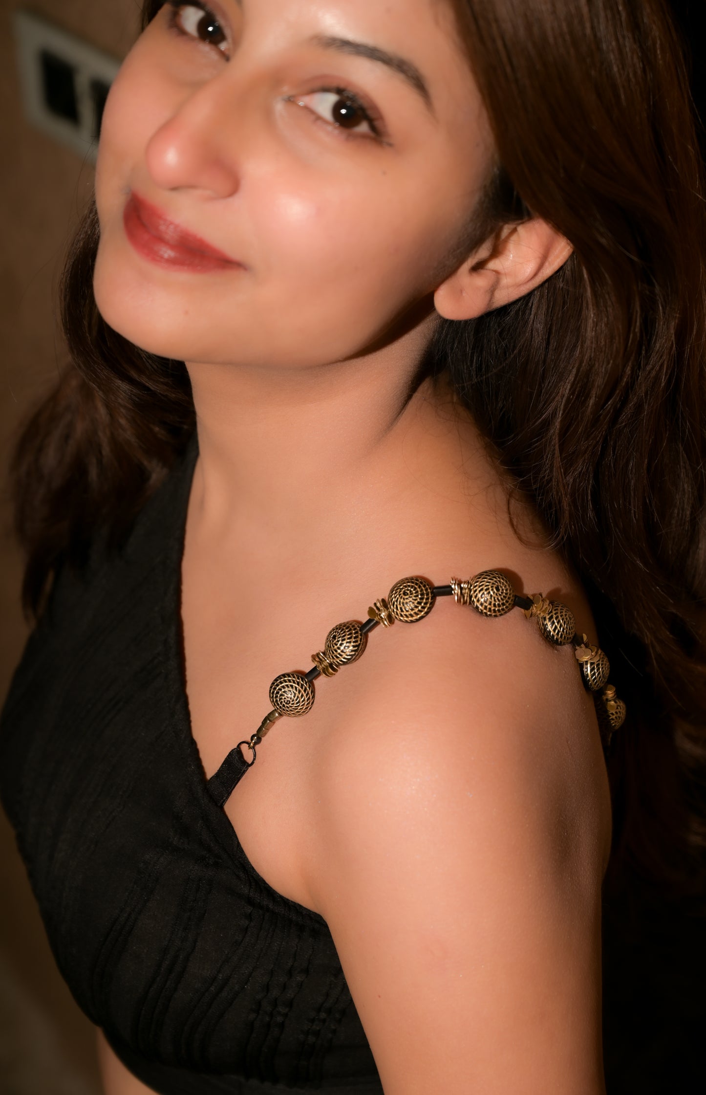 Boho Black Ghungroo Bra Strap