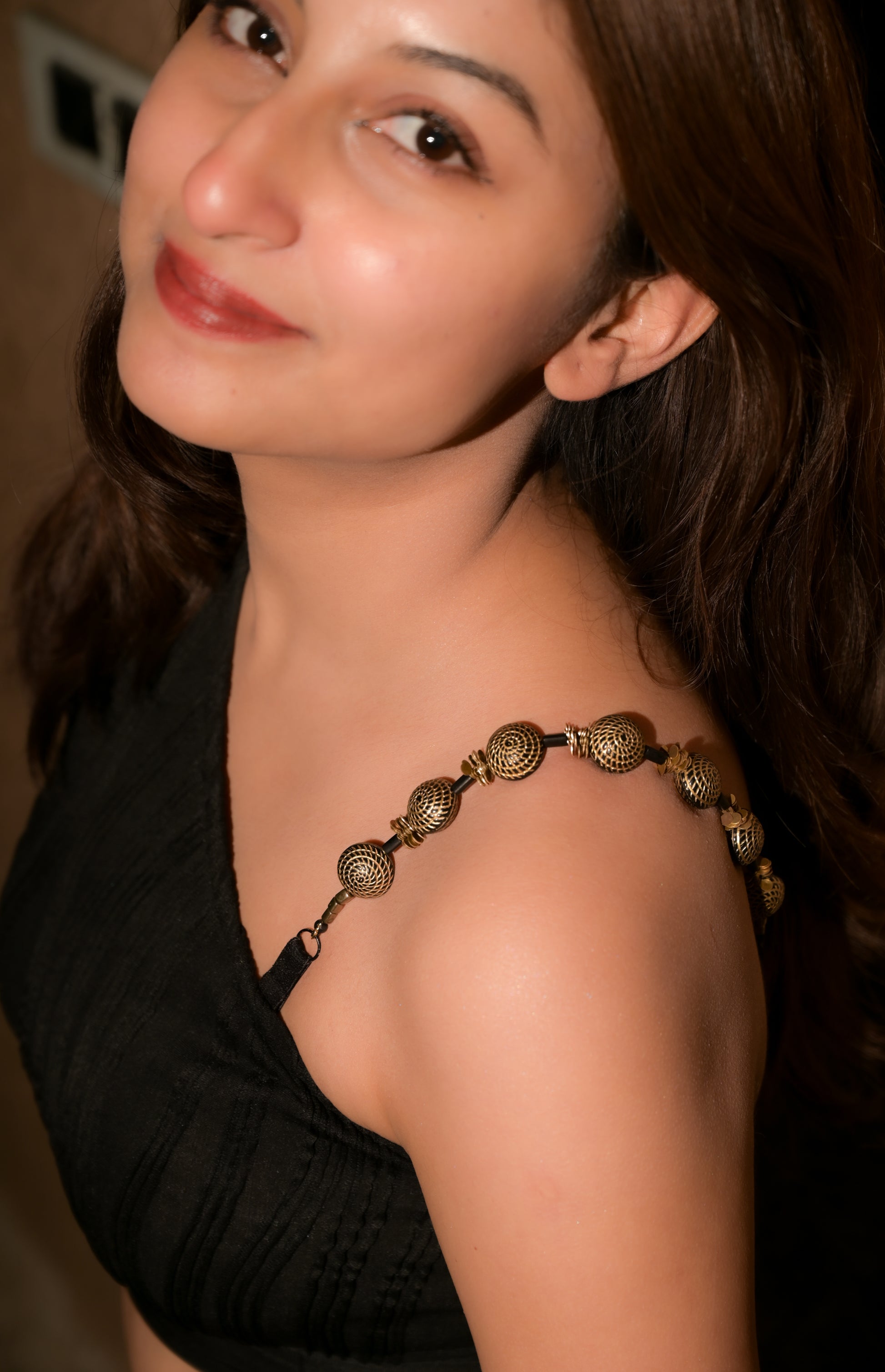 Boho Black Ghungroo Bra Strap