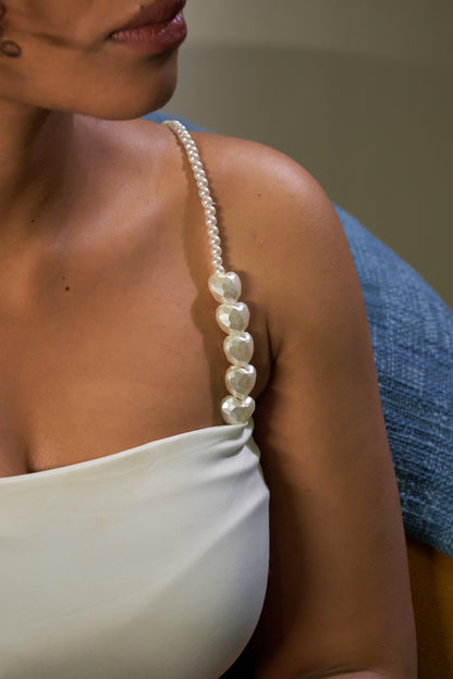 Ivory Pearl Heart Beaded Bra Straps