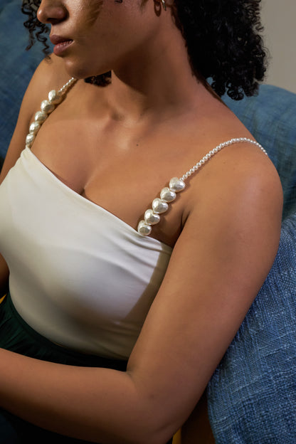 Ivory Pearl Heart Beaded Bra Straps