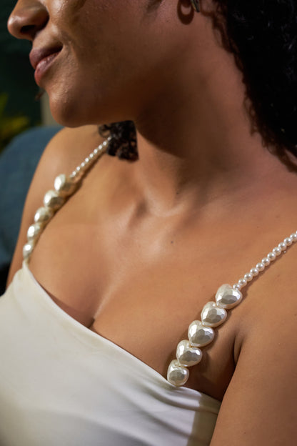 Ivory Pearl Heart Beaded Bra Straps